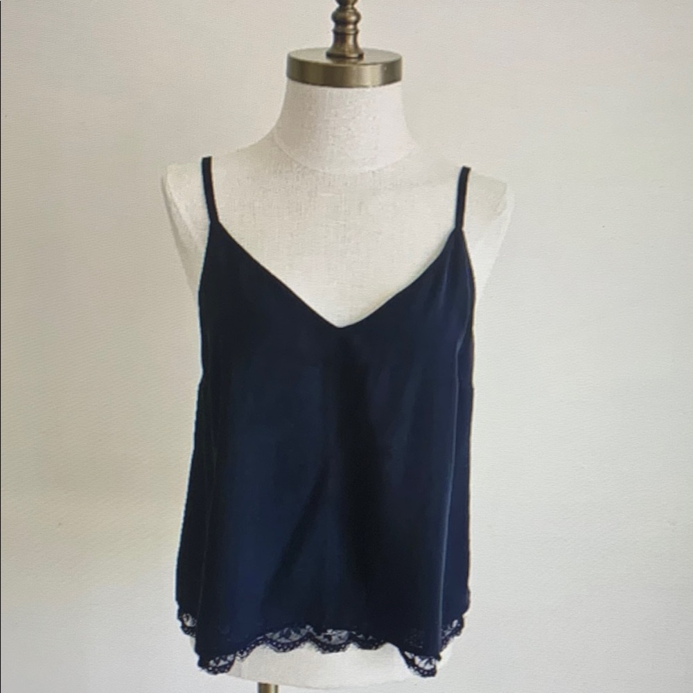 Elegant Navy Lace Trim Cami Top